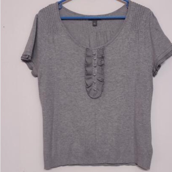 🌞 Apt. 9 gray ruffle placket tux like babydoll tee ruffle  cup sleeves women L - Picture 14 of 16